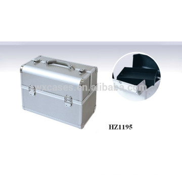 professional silver aluminum cosmetic bags cases with trays inside